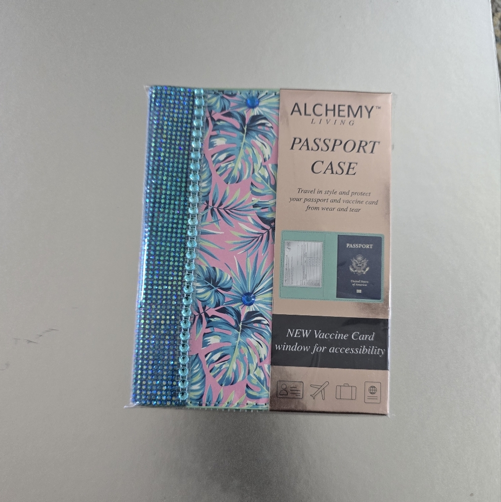 Alchemy Pink and Blue Bling Tropical Passport Case - Picture 3 of 9